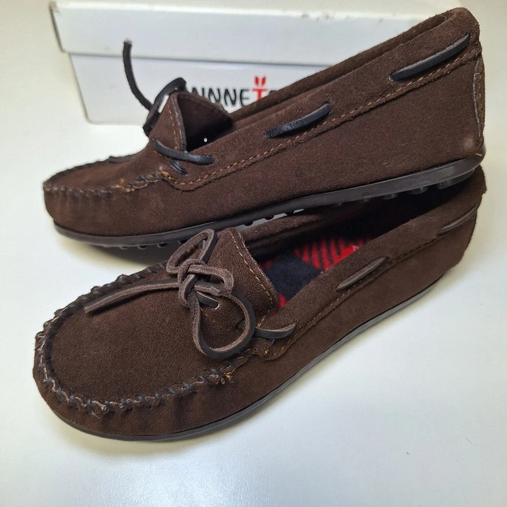 Minnetonka Child Boys Moccasins Shoes Chocolate Brown Size 3 Suede‎ Native Finge